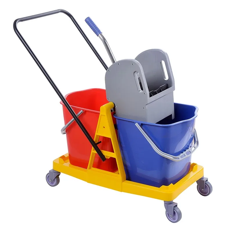 

2025Housekeeping Cleaning Cart Janitorial Supplies Plastic Double Mop Bucket Trolley with Wringer