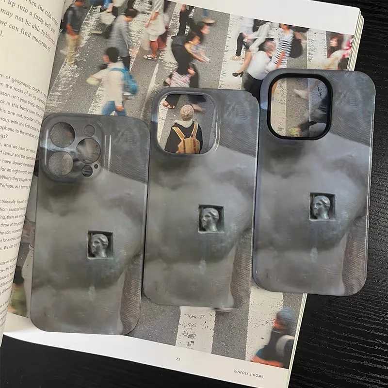 Ins Grey Abs Boy Art Statue Phone Case for IPHONE 17 Air 16E 15 PROMAX 14 Plus 13 12 MINI 11 PRO 16Plus XR Acrylic Phone Cover