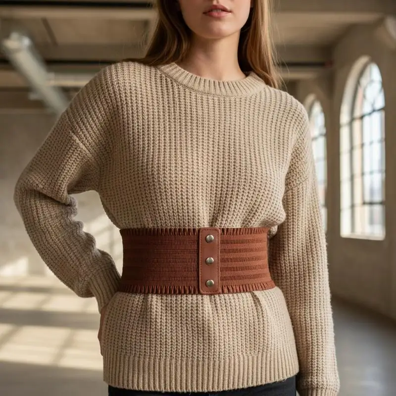 Women’s Elastic Wide Waist Belt Retro Classic Style Statement Piece Match for Long Shirts and Dresses
