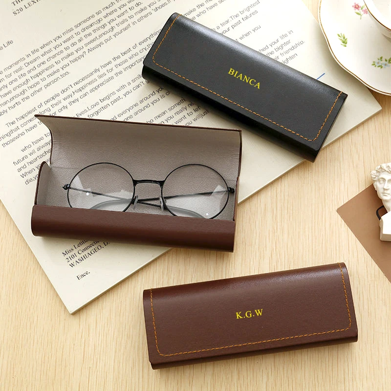 Vintage Custom Initials Man Glasses Box Engrave Name Retro Magnetic Luxury PU Leather Glasses Bag Woman Sunglasses Storage Bags