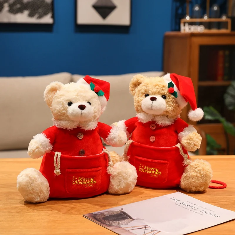 32cm Pluszowa Torba do Przechowywania w Kształcie Misia, Zabawka Pluszowa, Poduszka Świętego Mikołaja, Miękka Wypchana Maskotka, Uroczy Pluszak Festiwalowy, Prezent Świąteczny, Dekoracja Domu na Boże Narodzenie