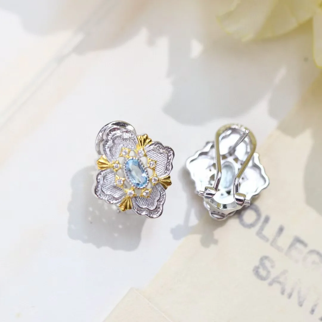 

925 Sterling Silver Blue Topaz green agate Stud Earrings Natural Stone Minimalist Earrings Gift Jewelry