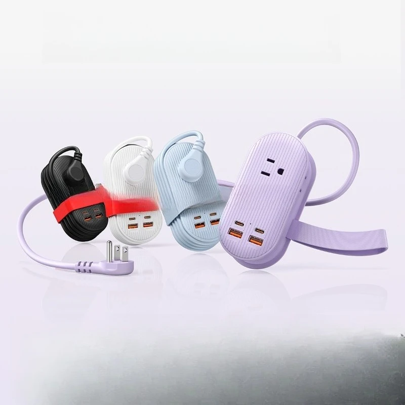 Portable travel socket 65W fast charging multi-port USB socket storage cable board