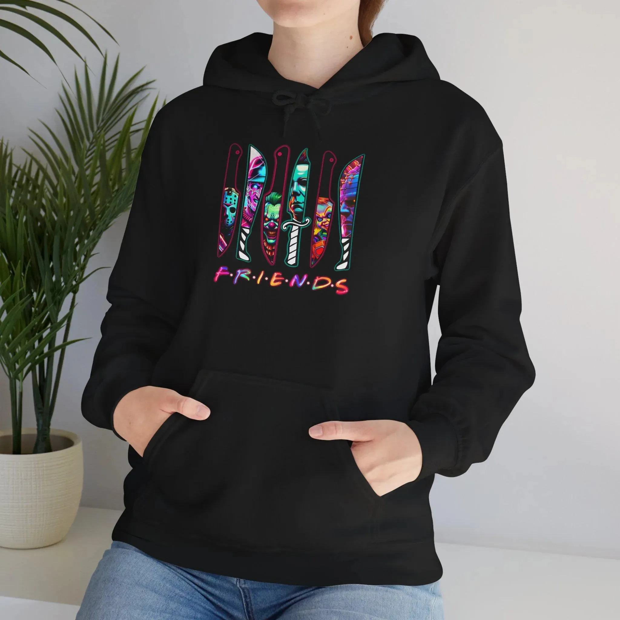 

Horror - Themed "FRIENDS" Printed Cotton Hoodie Stylish and Playful Sweatshirt To Showcase Your Love for Cult Horror