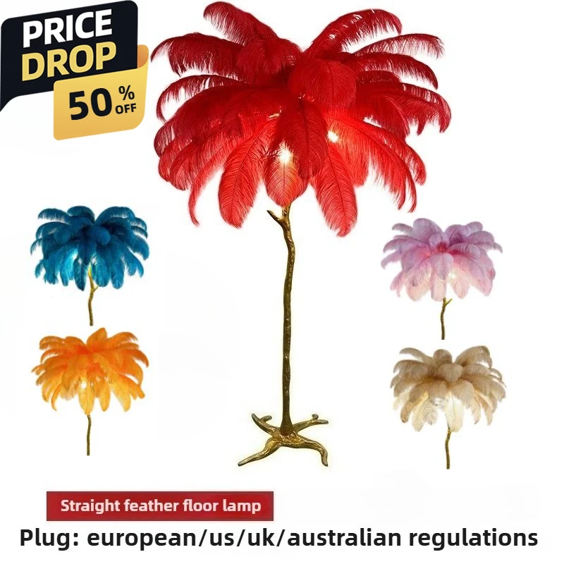 

Feather LED Floor Lamp Modern Luxury Ostrich Standing Lamp for Sofa Corner Home Decor Living Room H75cm 25 Feathers