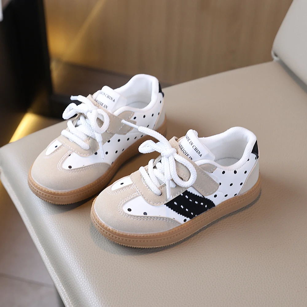 COMFY KIDS Kids Polka Dot Patchwork Casual Sneakers Boys Girls Hook And Loop Lace‑Up Daily Children Fashion Flat Shoes