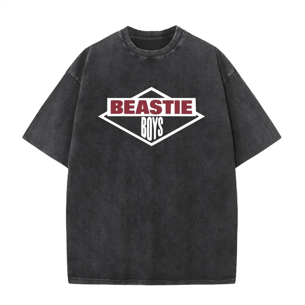 

2025 American retro washed old heavy cotton solid color short-sleeved Tshirt summer loose top tide washed T-shirt Beastie Boys