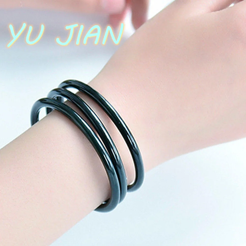 

New Natural Hetian Jade Round Bar Bangle Delicate Qing-jade Bracelet Original Ecological Exquisite Handring 3PC Fine Jewelry