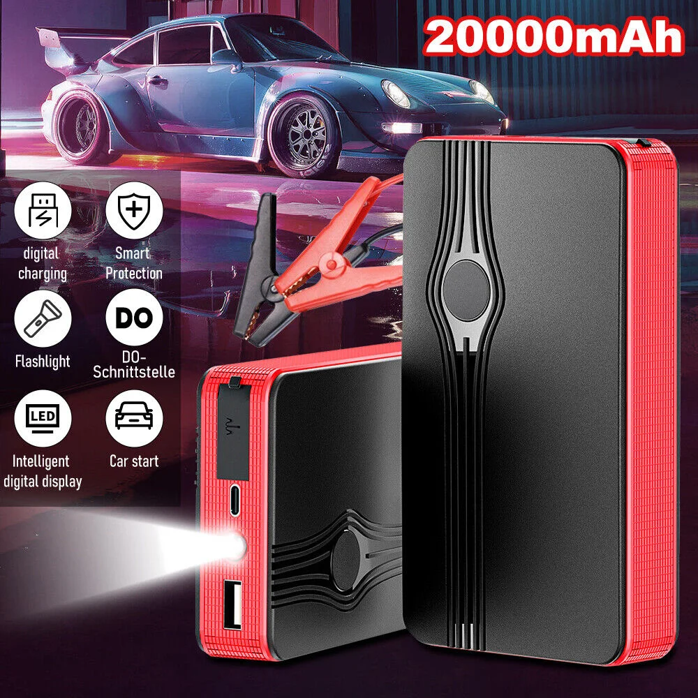 Avviatore di emergenza per auto 600A strumento di avviamento della batteria per auto 12V caricabatteria Boost Power Bank 20000mAh dispositivo di