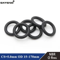 10Pcs NBR O Ring Seal Gasket CS 5mm OD 15~170mm Nitrile Butadiene Rubber Spacer Oil Resistance Washer Round Shape Black