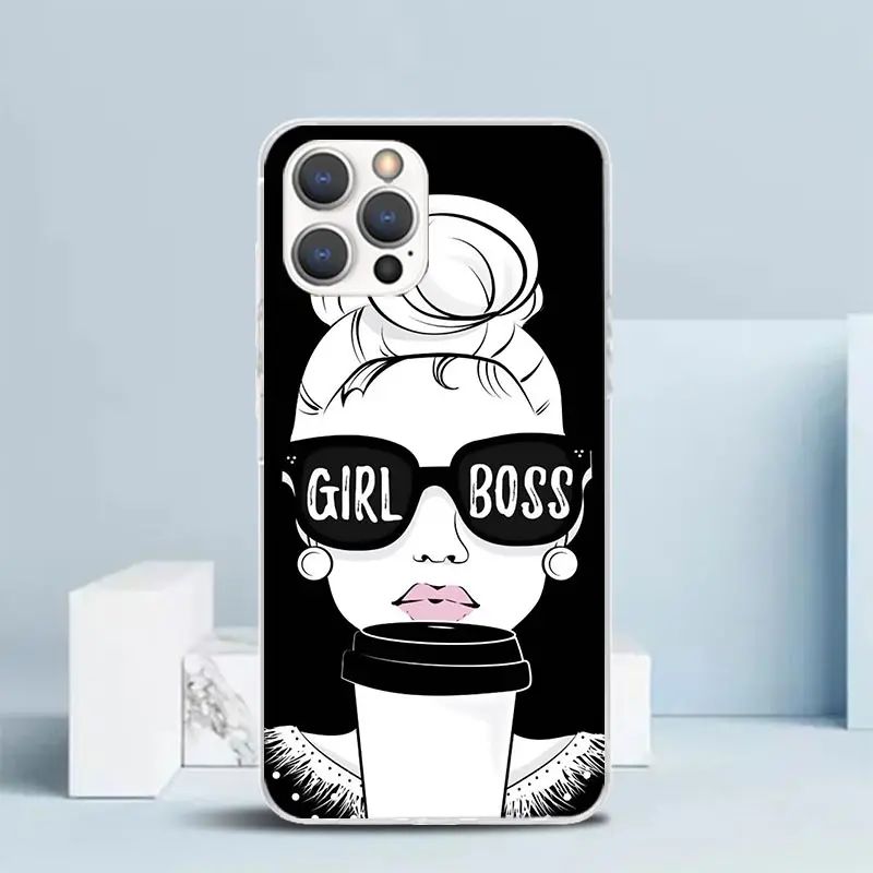 Girl Boss Female Coffee Phone Case For IPhone 16 15 14 13 12 11 Pro Max Mini XR XS X 7 Plus 8 + SE 2020 Soft TPU Back Cover