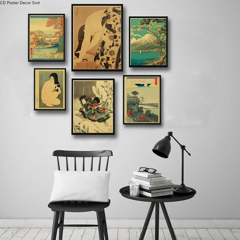 Japanese Landscape Series Retro Poster Kraft Paper Prints Posters Vintage Home Room Bar Cafe Decor Aesthetic Art Wall Paintings