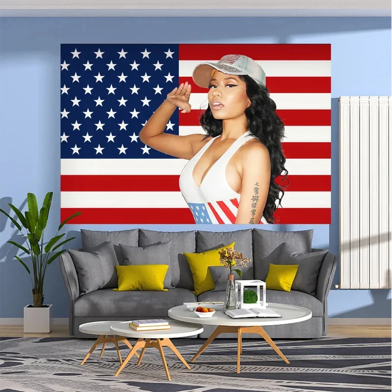 Music Singer Tapestry Nicki Minaj American Usa Flag Printed Wall Hanging Carpets Art Aesthetic Bedroom Or Home Decoration