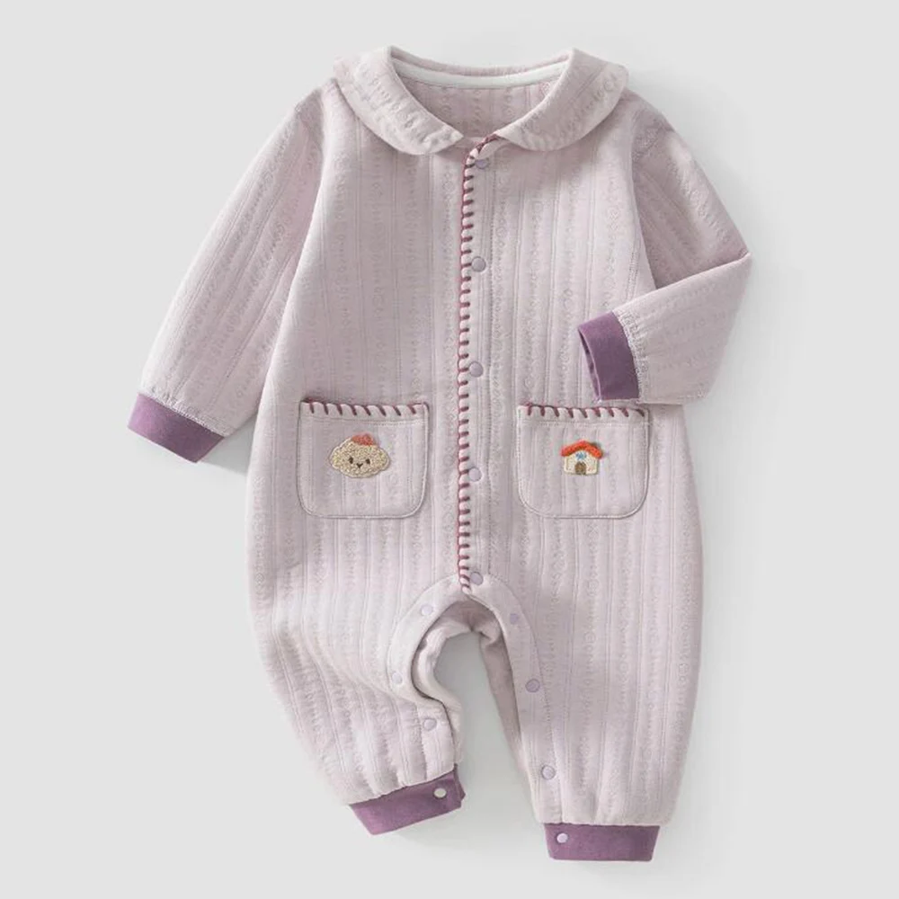 Christmas Baby Girl Romper Long Sleeve Quilted Warm Autumn Winter Infant Clothes Collar Newborn Jumpsuit