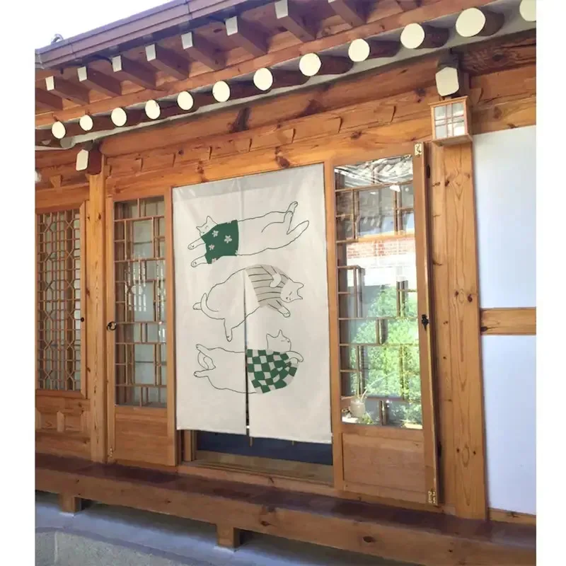 VIKAMA Cute Cartoon Cats Print Door Curtain, Japanese Noren, Playful Pet Design Privacy Partition For Kitchen & Bedroom