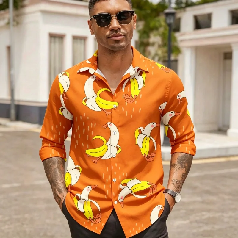 Men's Hawaiian Shirts Long Sleeve, Casual Button Down Shirt for Men, Floral Print Beach ShirtMen's, Shirts, Long Sleeve, Button