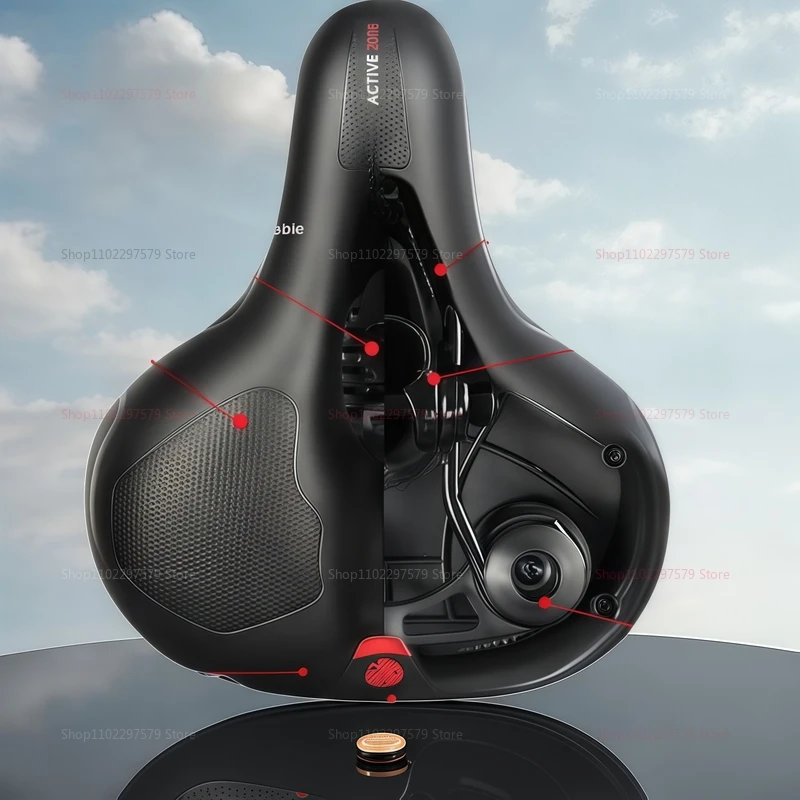 مقعد الدراجة الجبلية بتصميم واسع وسميك، سرج مريح لركوب الدراجات لتخفيف الآلام، كرة تخميد طويلة للتنقل #3