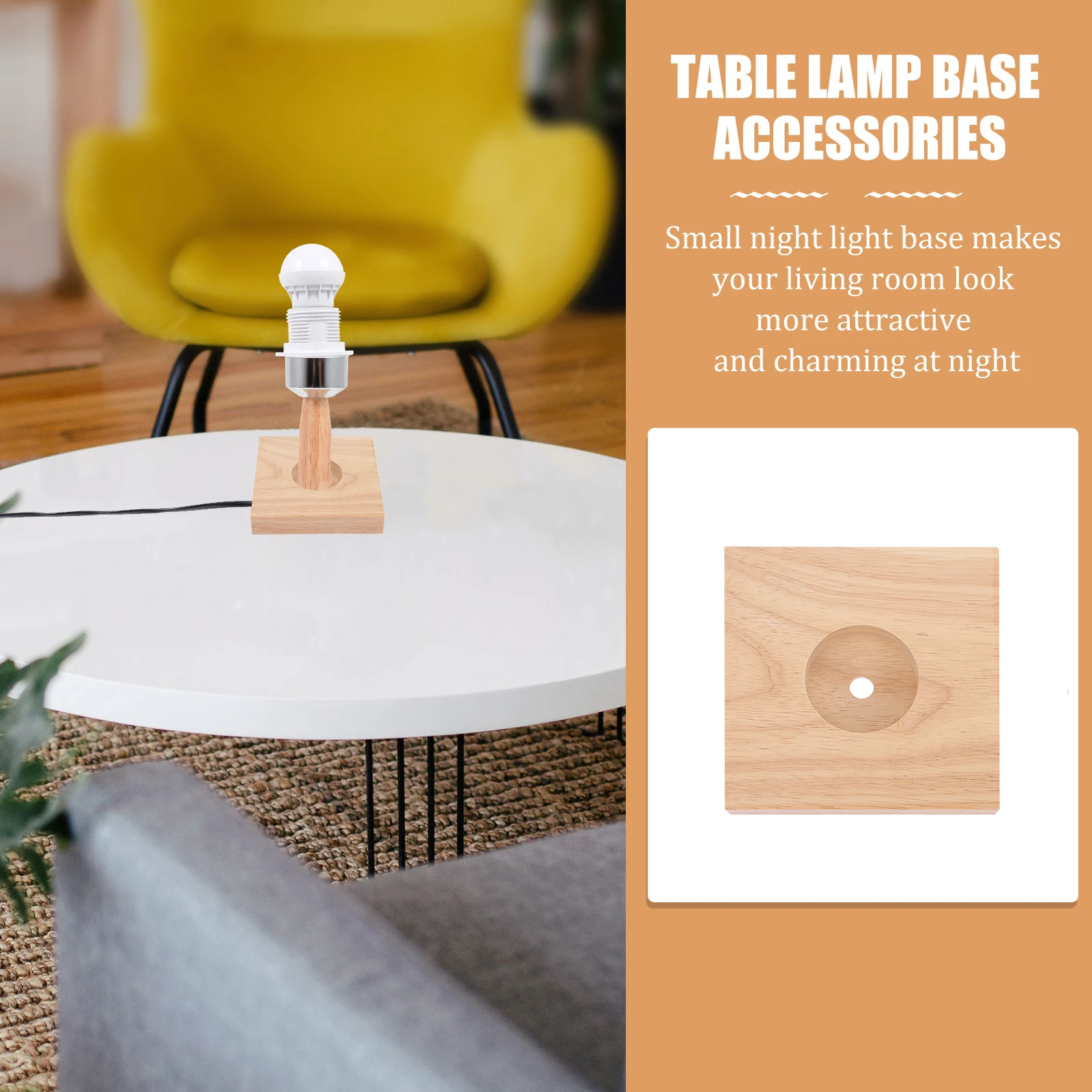 

2Pcs Base Wooden Square Round St Solid Base Night Table Accessory DIY Light Holder Table Lamp Bases Small Night Lamp