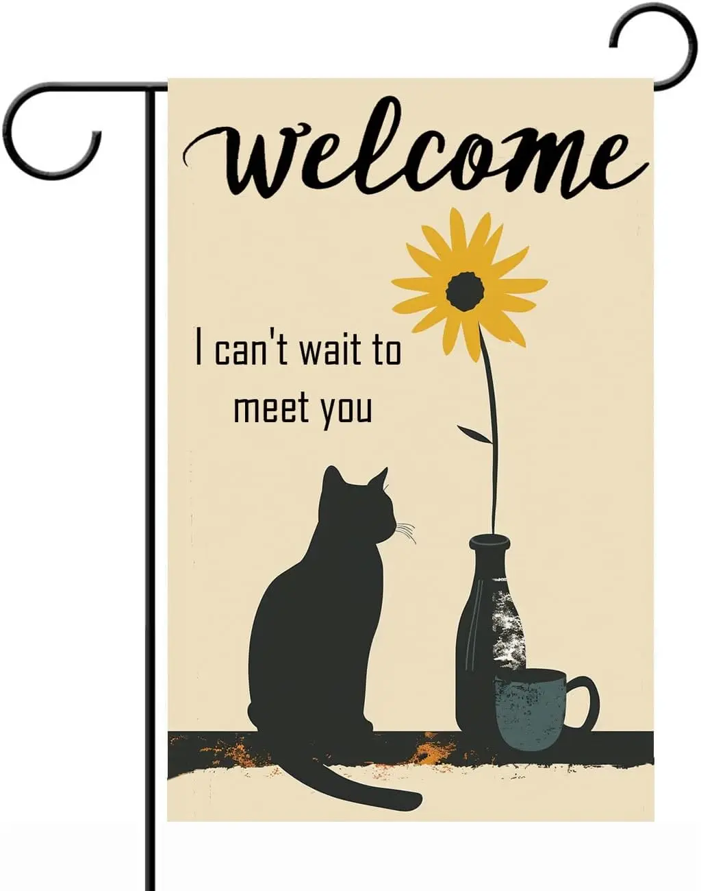 Funny Black Cat Garden Flag, Welcome Banner, 12x18 Inches for Yard Outdoor Decor