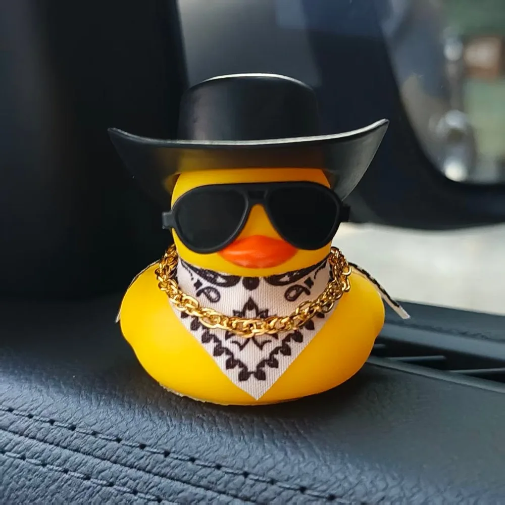 Cowboy Duck Auto Decor Ornament Pack Colorful Wide Brim Hats Eyewear Neck Scarves Metal Chains Cute Car Cabin Desktop Decoration
