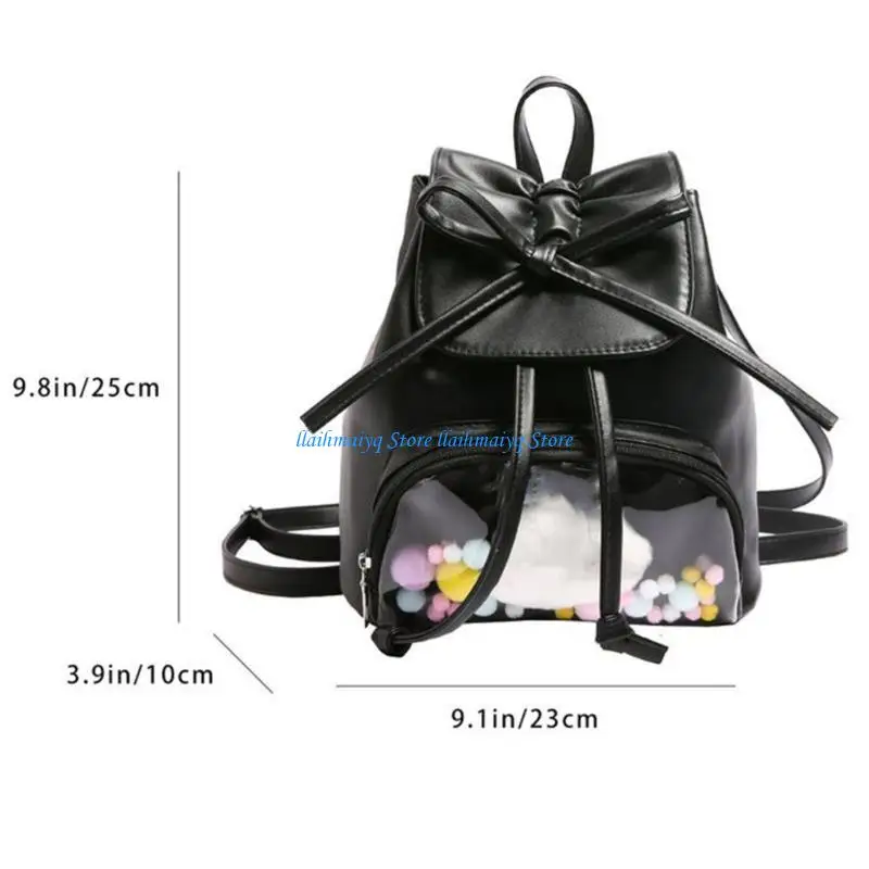 573B Clear Pocket Small Mochila estudiante Bowknot Itabag para mujeres Animes Pin pantalla