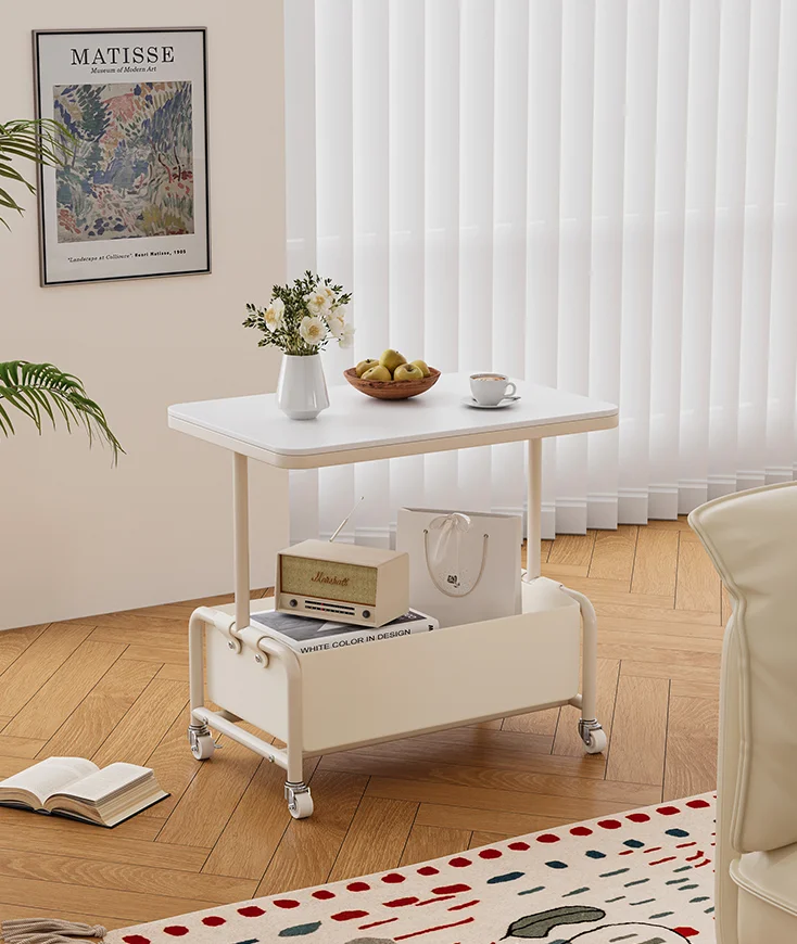 

Cream Style Sofa Side Table Minimalist Living Room Removable Trolley Rack Creative Bedside Table