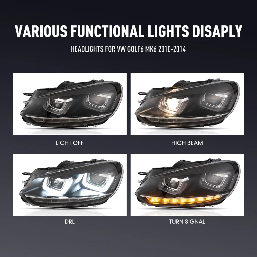 2 szt. Lampy przednie do stylizacji samochodu VW Golf6 MK6 2010-2014 LED Reflektory Światła do jazdy dziennej DRL Lampy sygnalizacyjne Akcesoria samochodowe