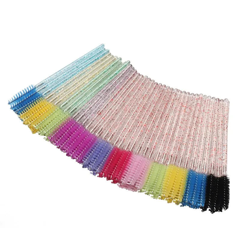 Brosse de mascara en spirale de poulet avec poils en nylon, baguette en cristal, détail de maquillage personnalisable, 4 sacs par lot