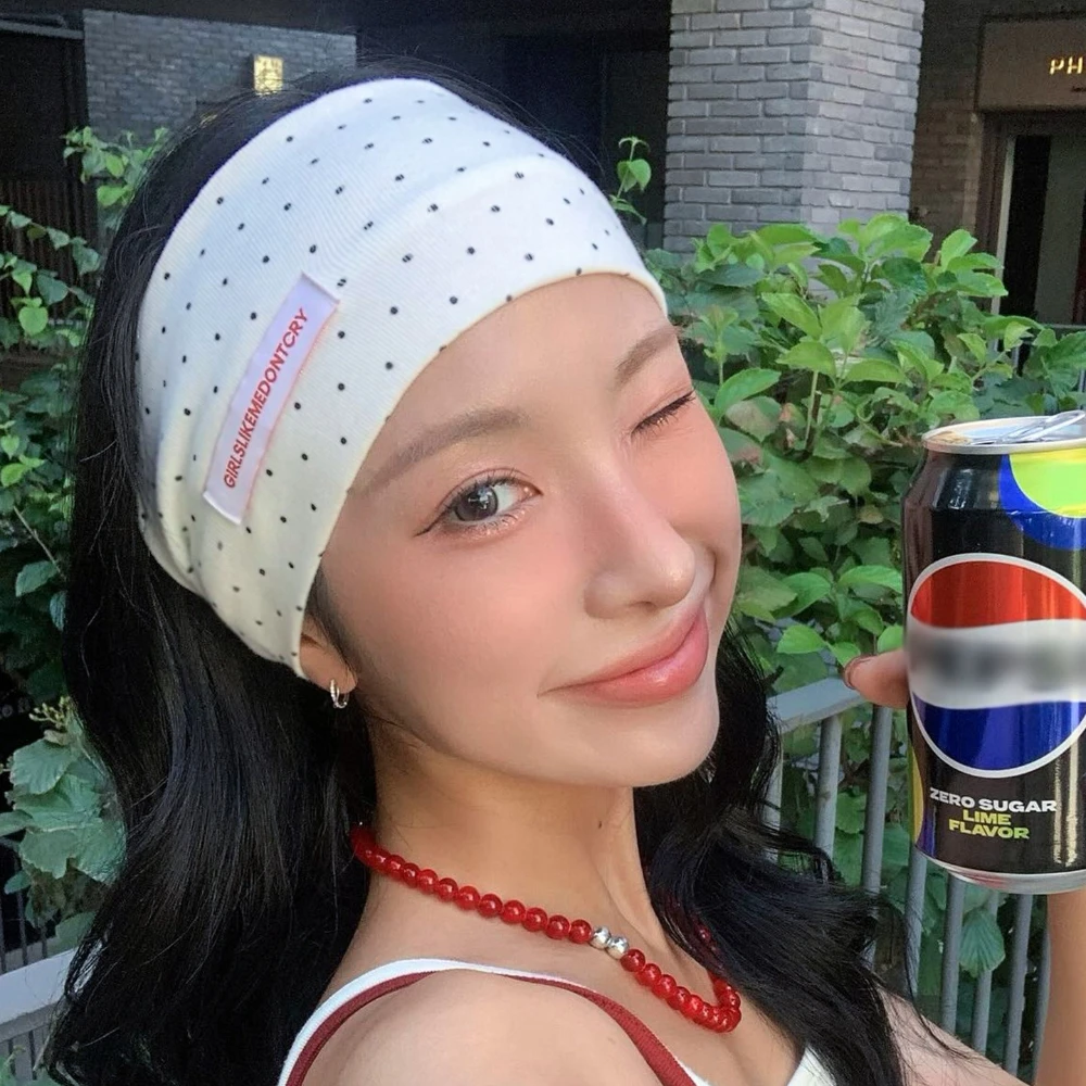 Ins Trendy Polka Dot Wide Summer Women Headband Sweet Cute Japanese Popular Hair Accessories Sports Daily Yoga Headband