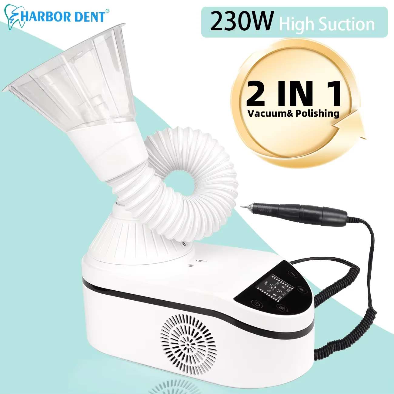 

2-IN-1 230W Strong Suction Nail Vacuum Cleaner LED Dental Lab Nail Dust Collector 35000RPM polished handle Tools