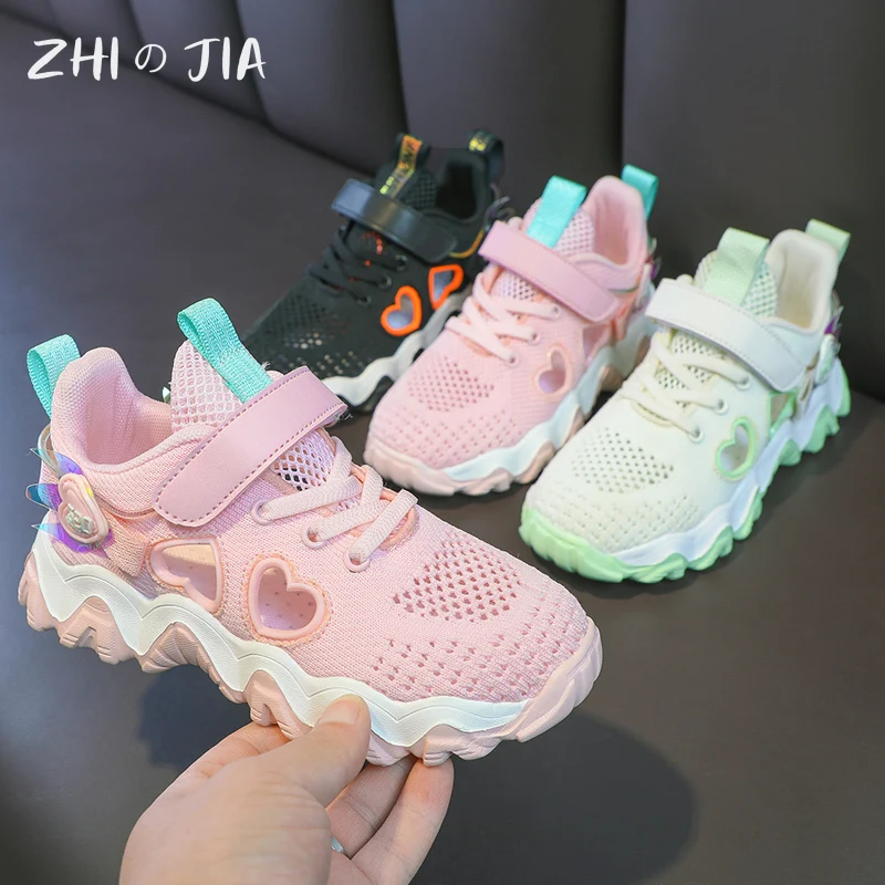 Children\'s New Knitted Hollow Breathable Sneaker Summer Mesh Comfortable Lightweight sandals Cute Girls Pink Casual Footwear