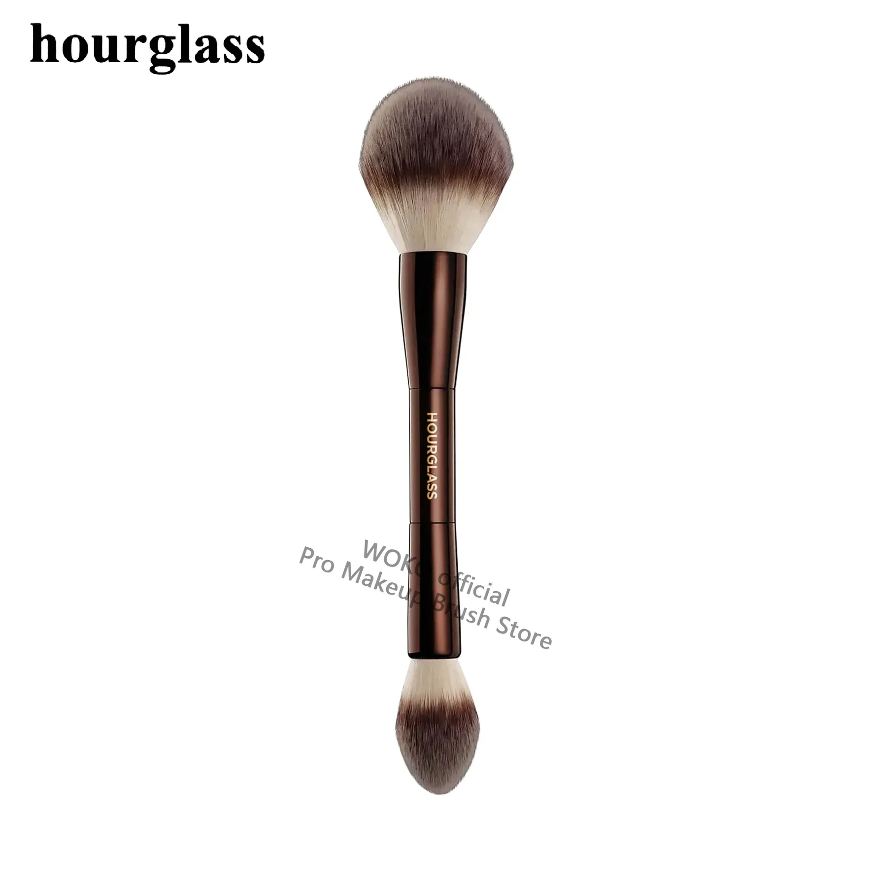 Hourglass Powder Brush Synthetic Hair  Double Headed Setting Powder Brush Brown Metal Handle Contour Sculpting Makeup Brush