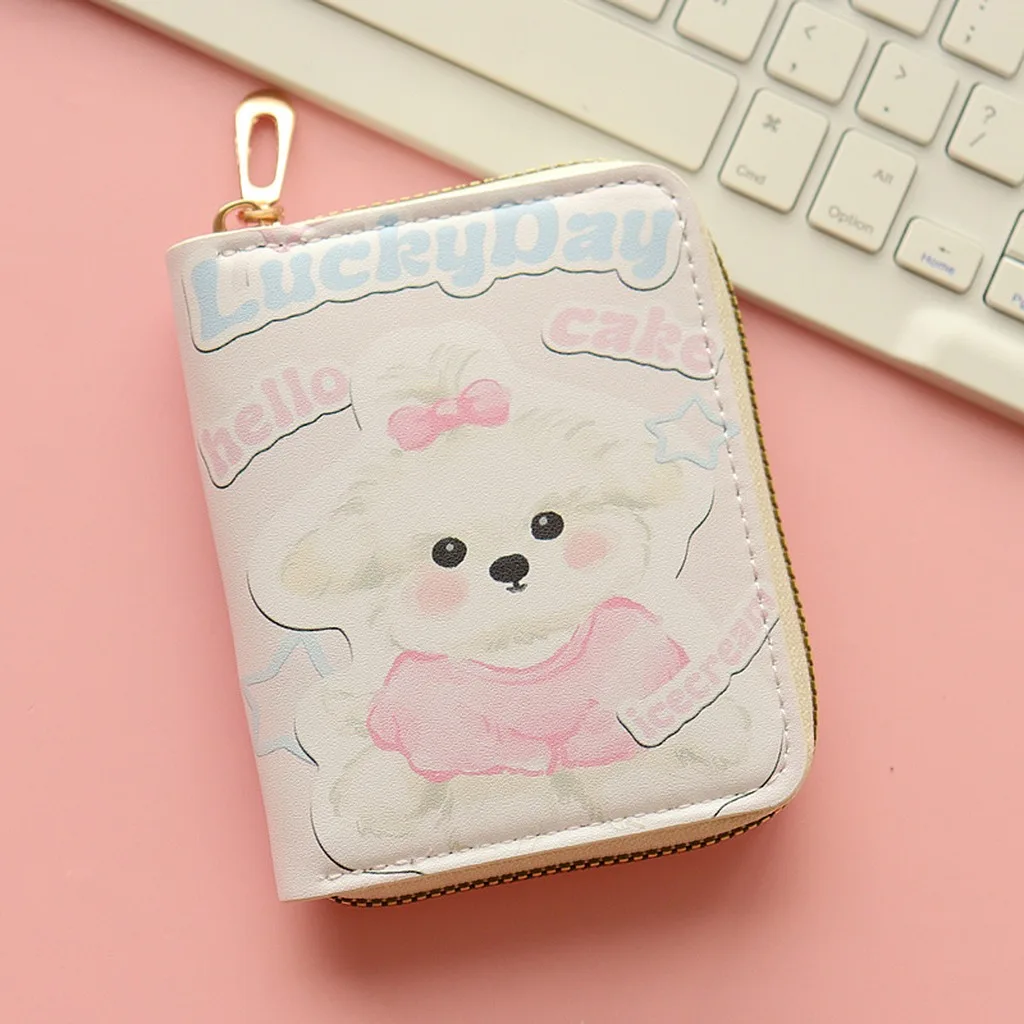 Cute Animal Short Wallet Women Zipper Coin Purse Card Holder Kawaii Money Bag Multi Slots Clutch Travel Mini Organizer