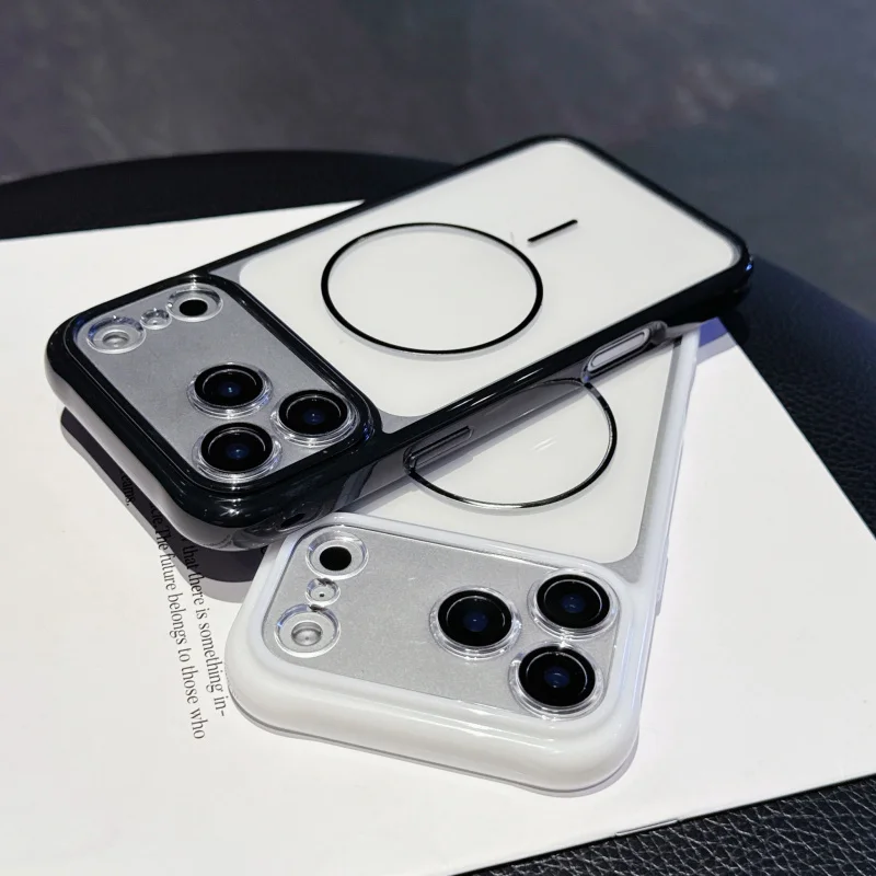 เคสใสอะคริลิกสำหรับ iPhone 17 Pro Max บาง ดีไซน์วงกลม แม่เหล็กดูดติด รุ่น 16/15 สองสี ป้องกันการตก ป้องกันการลื่น