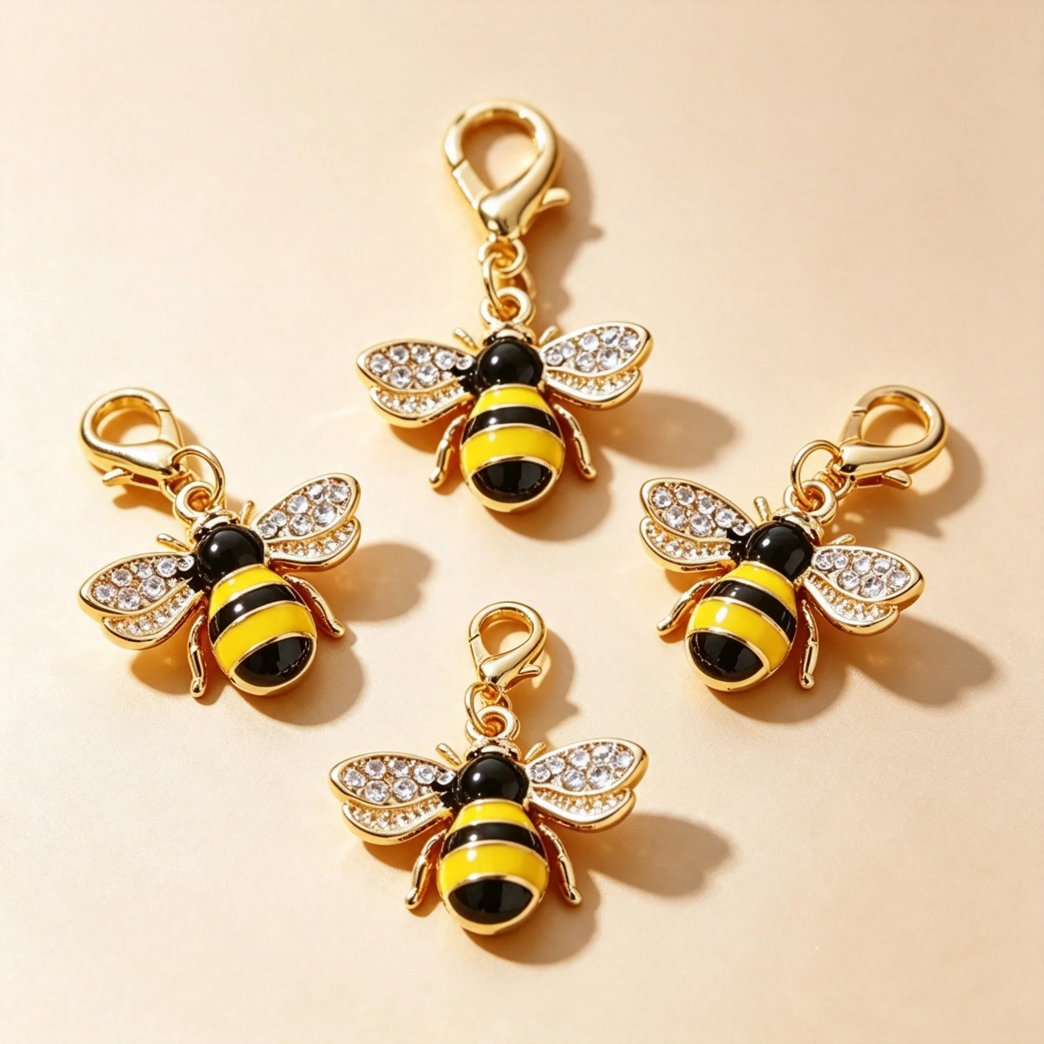 10/50 Stück Legierungs-Emaille-Bienenanhänger mit Kristall-Strass und Karabinerverschluss, Charms für DIY-Armbänder, Halsketten und Schmuckherstellungszubehör – Detail 2