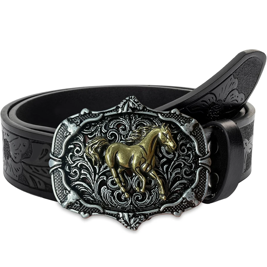 

Tang grass hollow pattern galloping horse belt exquisite carved large plate buckle alloy buckle head for both men and women - ir