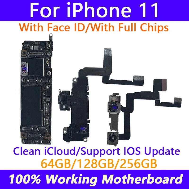 Unlocked For iPhone 11 Logic board Work IOS System Update For iphone 11 Motherboard With Face ID Mainboard Clean iCloud Plate