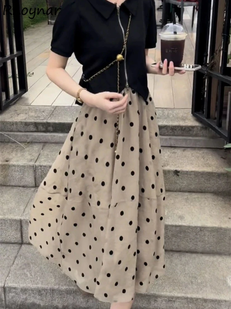 

Skirts Women Dot Midi A-line High Waist Retro Elegant Fashion Temper Holiday Casual New Arrival Ulzzang Basic All-match Faldas