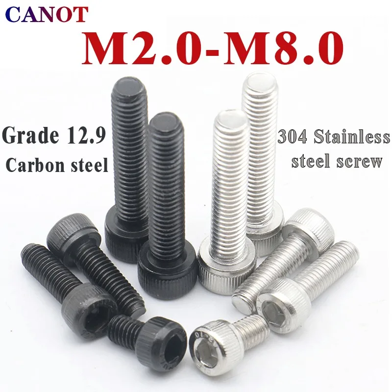 Hexagon Hex Socket Head Screw M3 M4 M5 M6 M8 M1.4M1.6 M2 M2.5 A2 304 Stainless Steel Cap Allen Head Blot Grade 12.9 Black DIN912