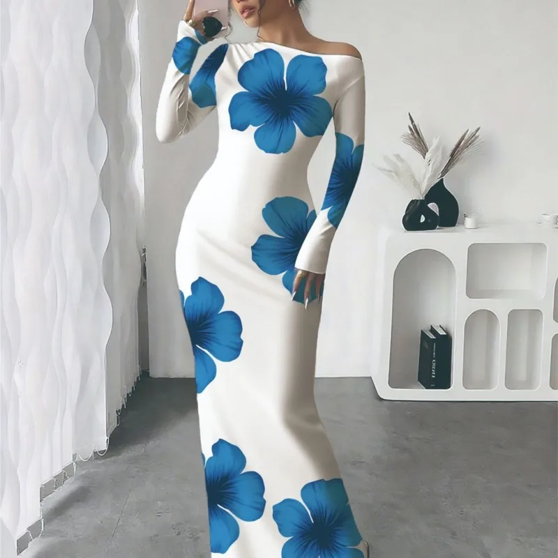 

Women's New Print Bodycon Dresses Spring Autumn Fashion Print Slim Round Neck Long Sleeve Party Maxi Dresses For Women Vestidos