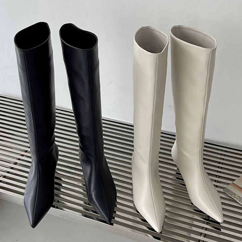 Fashion Women Knee High Boots Slip On Shoes Low Heels Pointe Toe Ladies Shoes Female Footwear Western Modern Long Boots