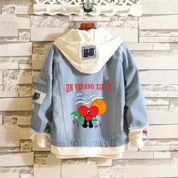 Bad Bunny Un Verano Sin Ti Men Light Blue Denim Jackets Women Men's Slim Casual Denim Coats New Male High Quality Jean Coats