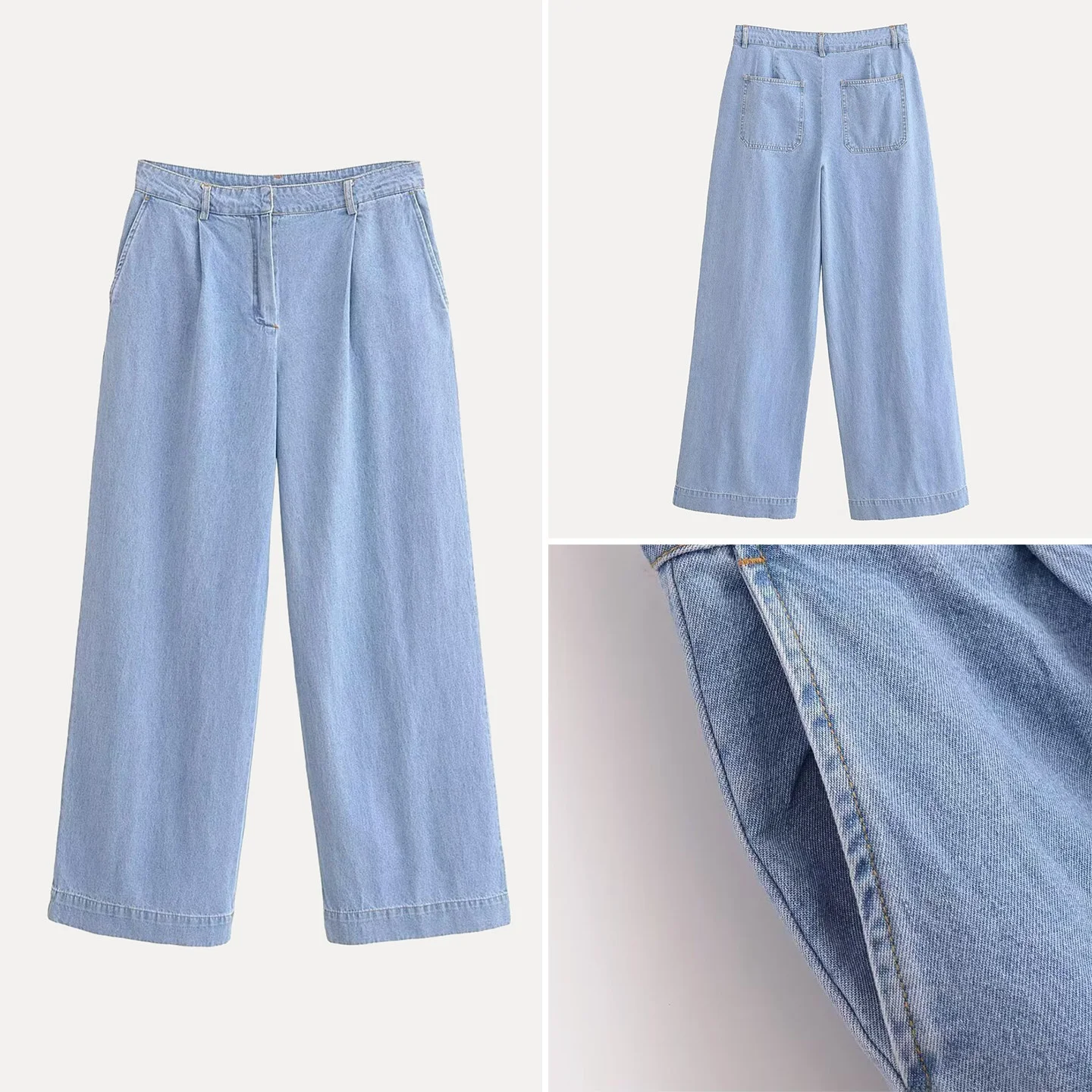 

Ele Simple Straight Leg Jeans Loose Fit Women's Spring Faion Casual Denim Pants Z Brand l Waist Button Closure