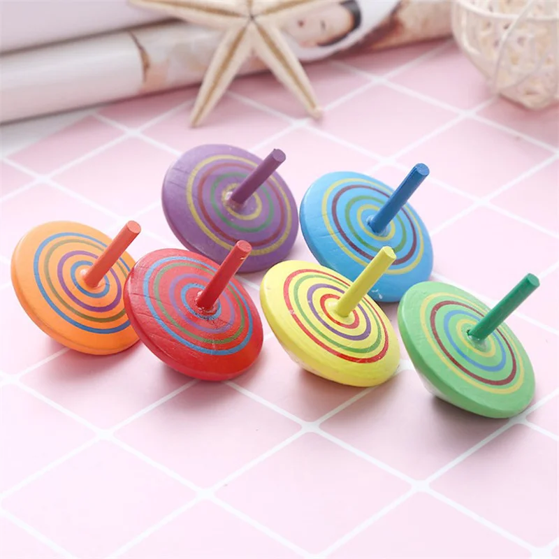 5Pcs Color Wooden Gyro Toy Treat Kids Birthday Guest Gifts Baby Shower Party Favors Finger Game Giveaway Pinata Fill Goodie Bag