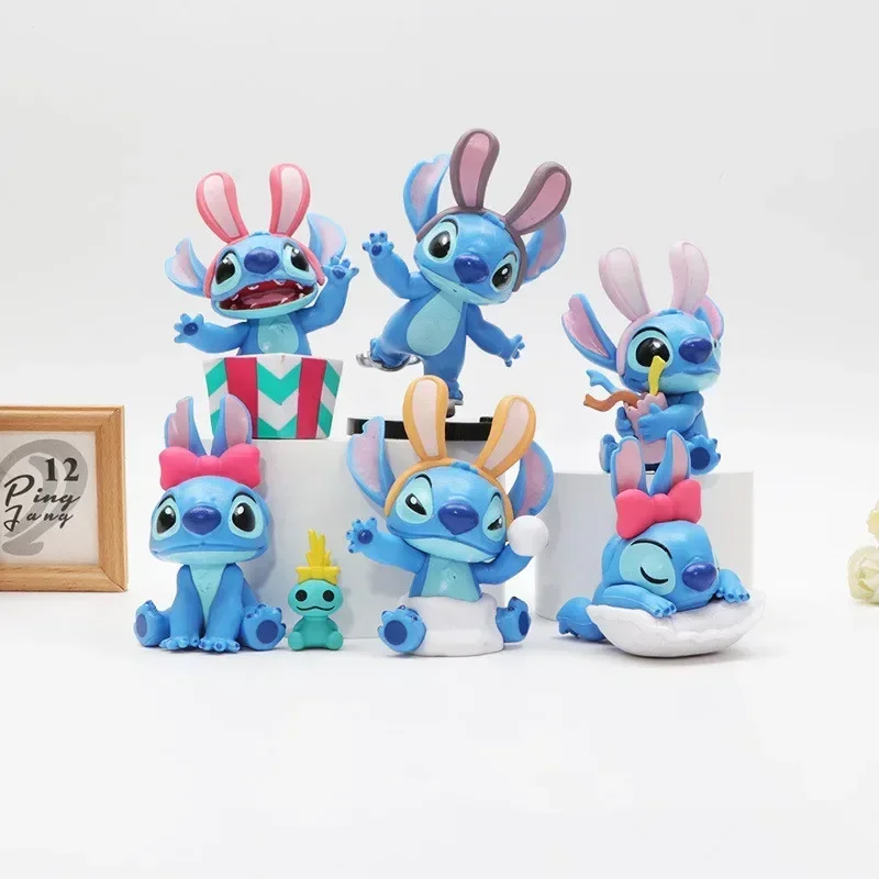 

6pcs/lot Disney Lilo & Stitch cute Action figure toys statue collection desktop model home decoration kids best gift