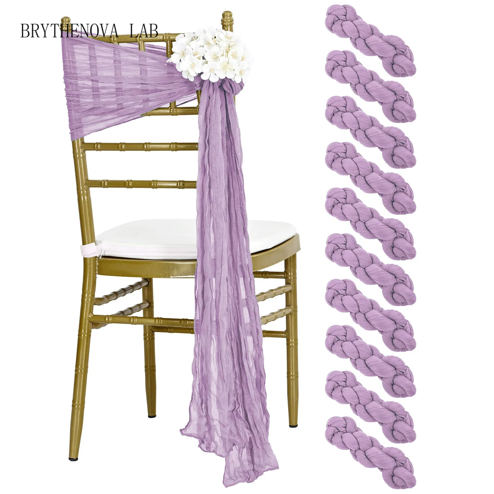 10 PCS 40x275cm Purple Wedding Chair Decoration Gauze Chair Cheesecloth Sashes Bow Cover for Reception Party