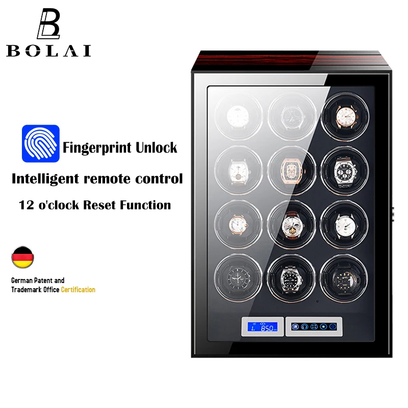 Luxe Automatische Horloge Winder12 24 30 Slot Hout Mechanisch Horloge Doos Vingerafdruk Unlock Rustig Mabuchi Motor Horloges Opslag Veilig