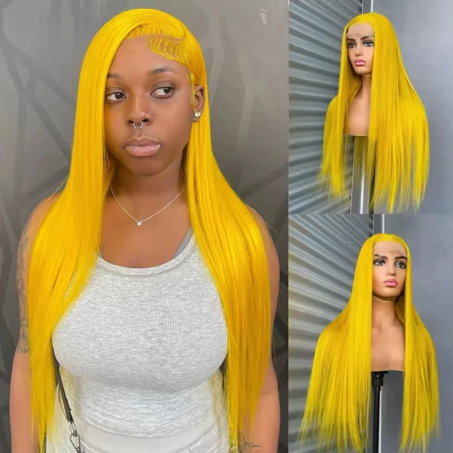 

Yellow 13x413x6 Lace Frontal Wig Brazilian Remy Bone Straight Lace Front Human Hair Wigs Preplcuked Light Yellow Lace Front Wig