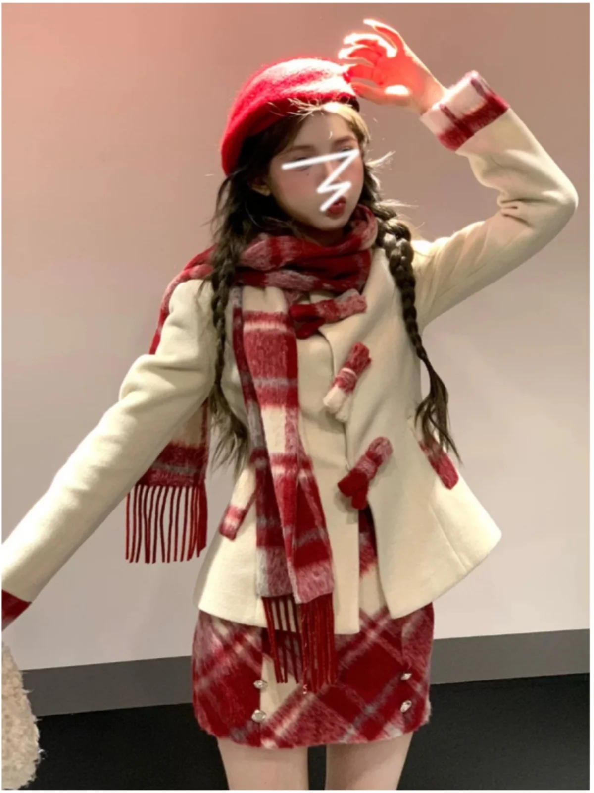 مجموعة Faion للعام الجديد معطف نسائي صغير Sle Cisas Miu معطف ort تنورة تي شيرت مجموعة فتاة غنية بمظهر Ele #1