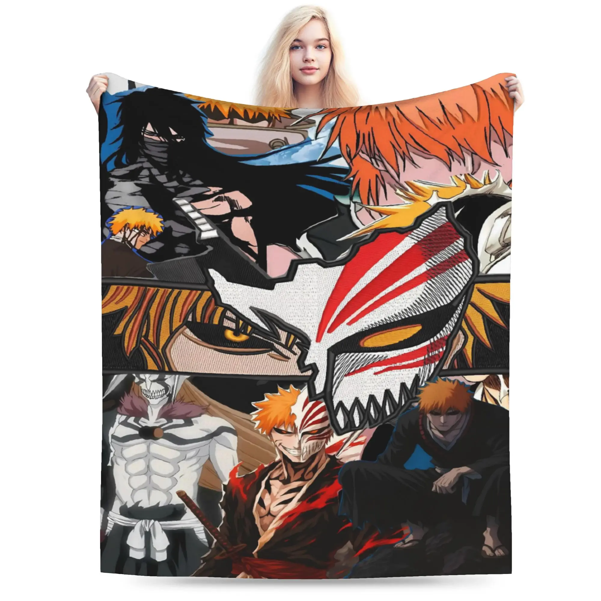 Ichigo Renji Group Shot Soft Warm Blanket Bleached Picnic Plush Throw Blanket Aesthetic Living Room Flannel Bedspread Sofa Bed